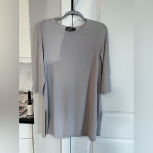 Sympli Light Gray Tunic Top/Dress 3/4 Sleeves Side Slits Women’s Size 12